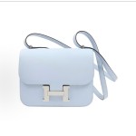 HERMES Constance 19 silver buckle crossbody single-shoulder bag in Haze blue